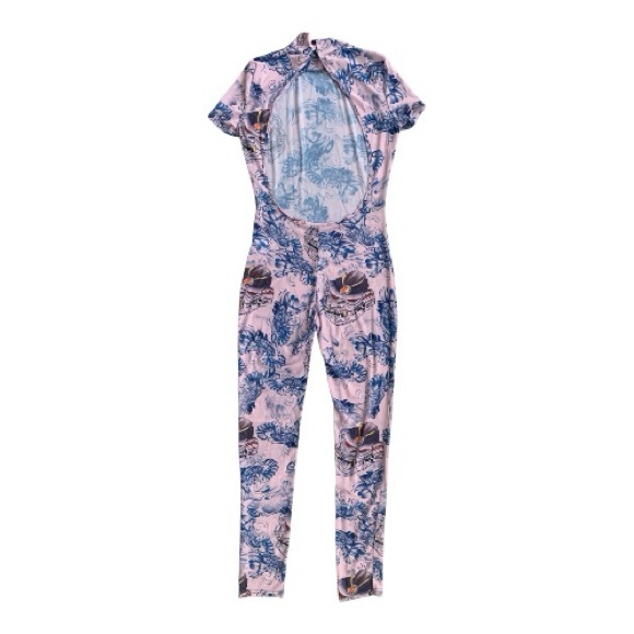Abstract Sheer Mesh Jumpsuit, Pink and Blue - Picture 4 of 11